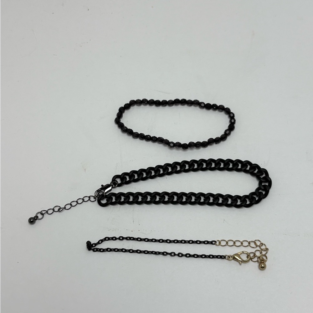 Set of 3 Black Chain and Bead Bracelets
